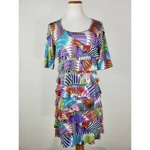 Talk of the Walk VTG 90s Safari Multicolor Tiered Ruffled Dress Medium
